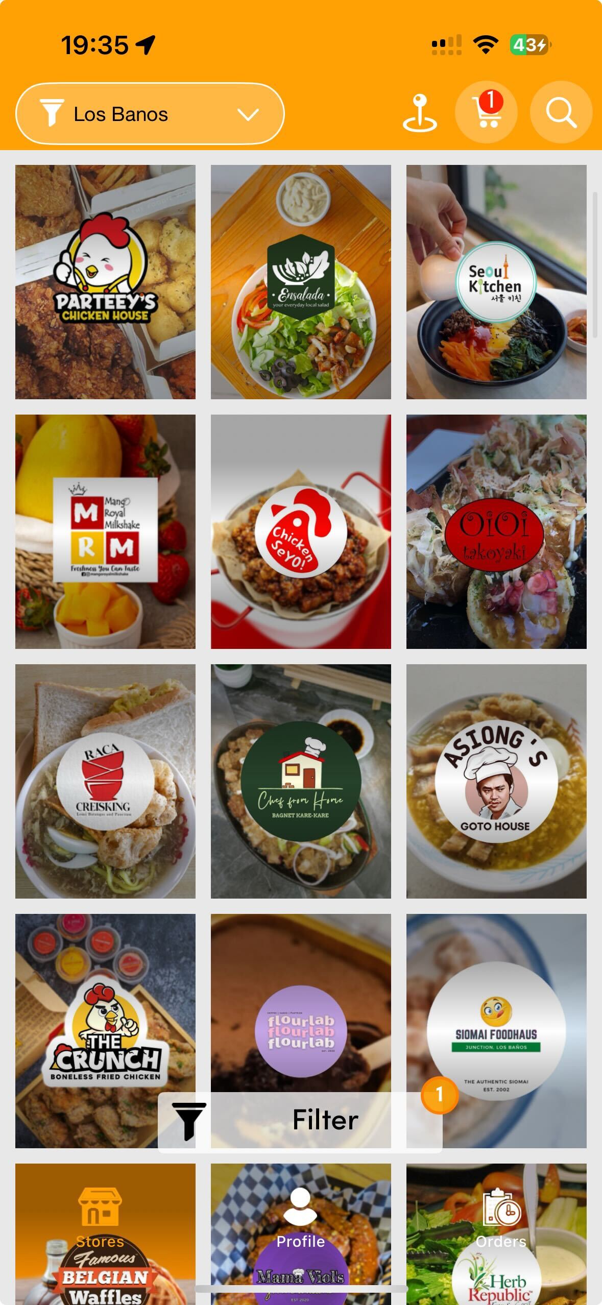 Order Ready app - browse restaurants screen