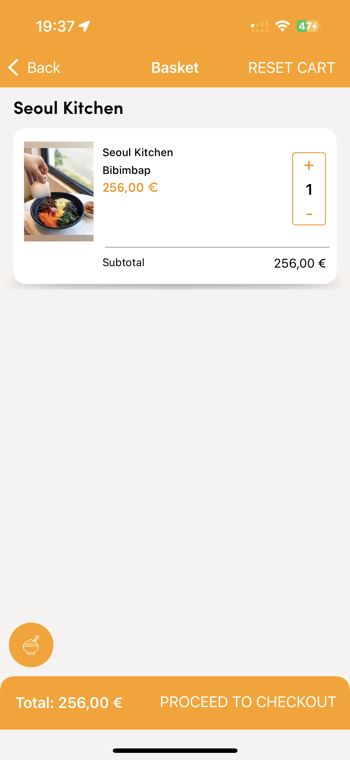 Order Ready app - checkout cart screen